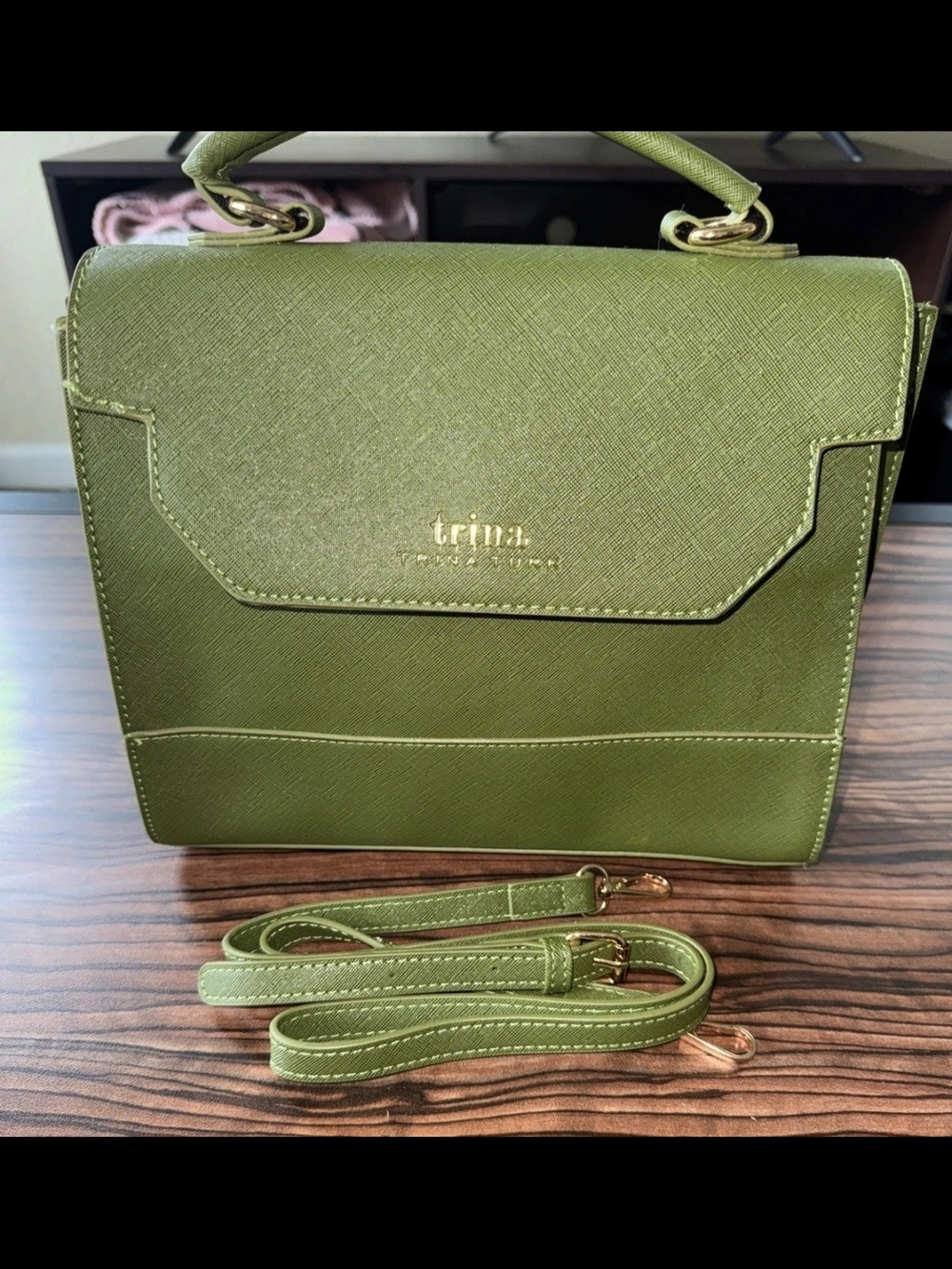 Trina Turk Olive Green Structured Top-Handle Satchel